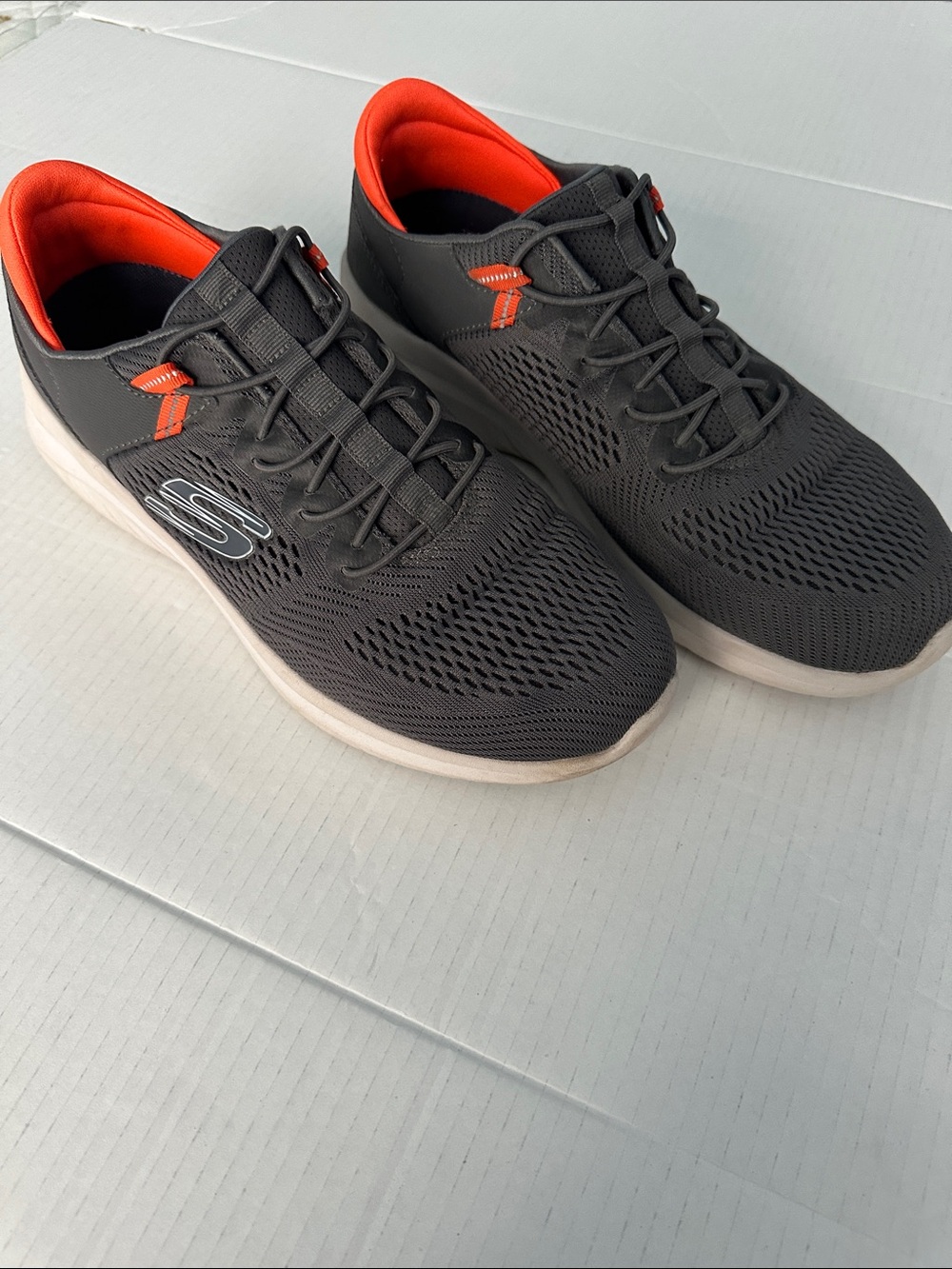 Skechers Men's Lightweight Knit Walking Shoes - Gray with Orange